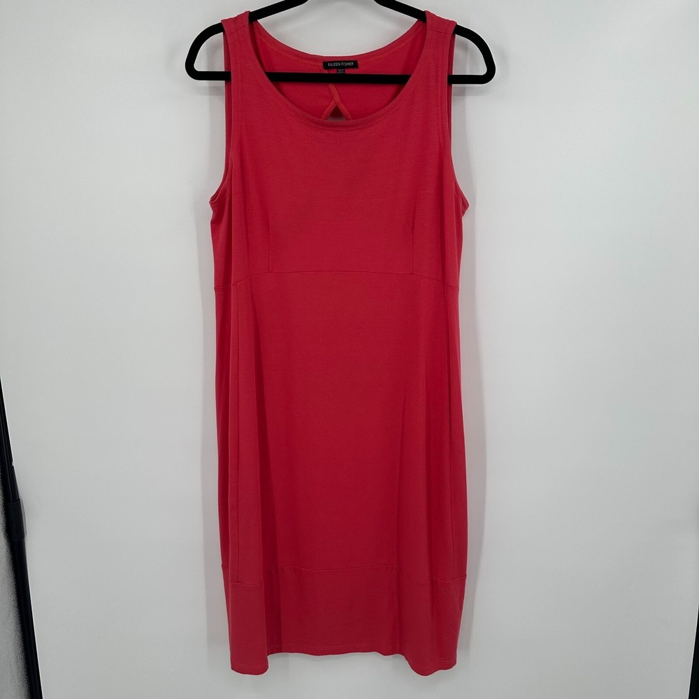 Eileen Fisher Midi Dress Women's Large Pink Rayon Back Oval Cut‎ Out Sleeveless